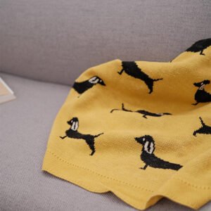 Cotton Dachshund Pattern Yellow Blanket